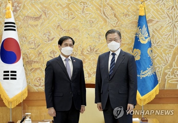 越南外交部长裴青山会见韩国总统文在寅（图源：yonhap)