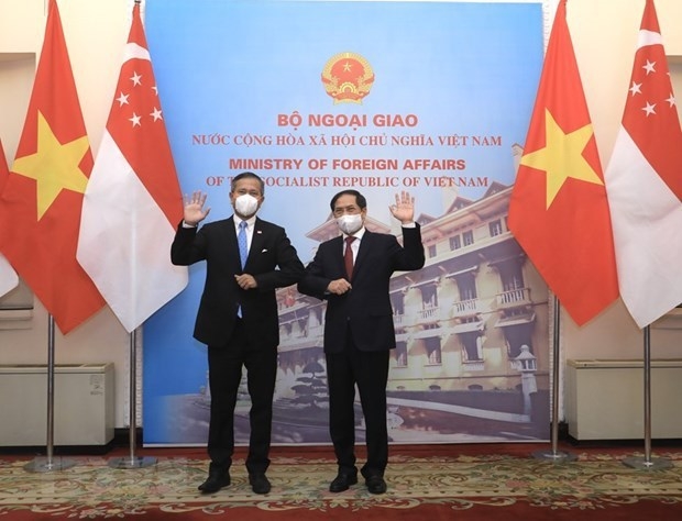 越南外交部部长裴青山（左）与新加坡外交部长维文图自越通社