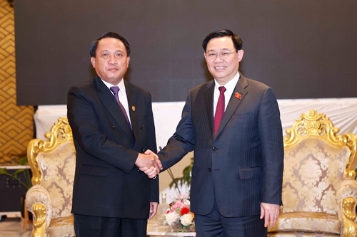 越南国会主席王廷惠会见了老挝财政部部长本炯。
