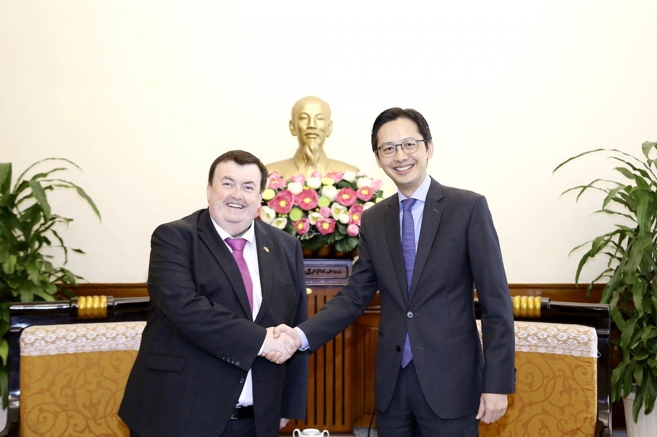 越南外长助理杜雄越与爱尔兰外交部长国务秘书科姆·布罗菲。