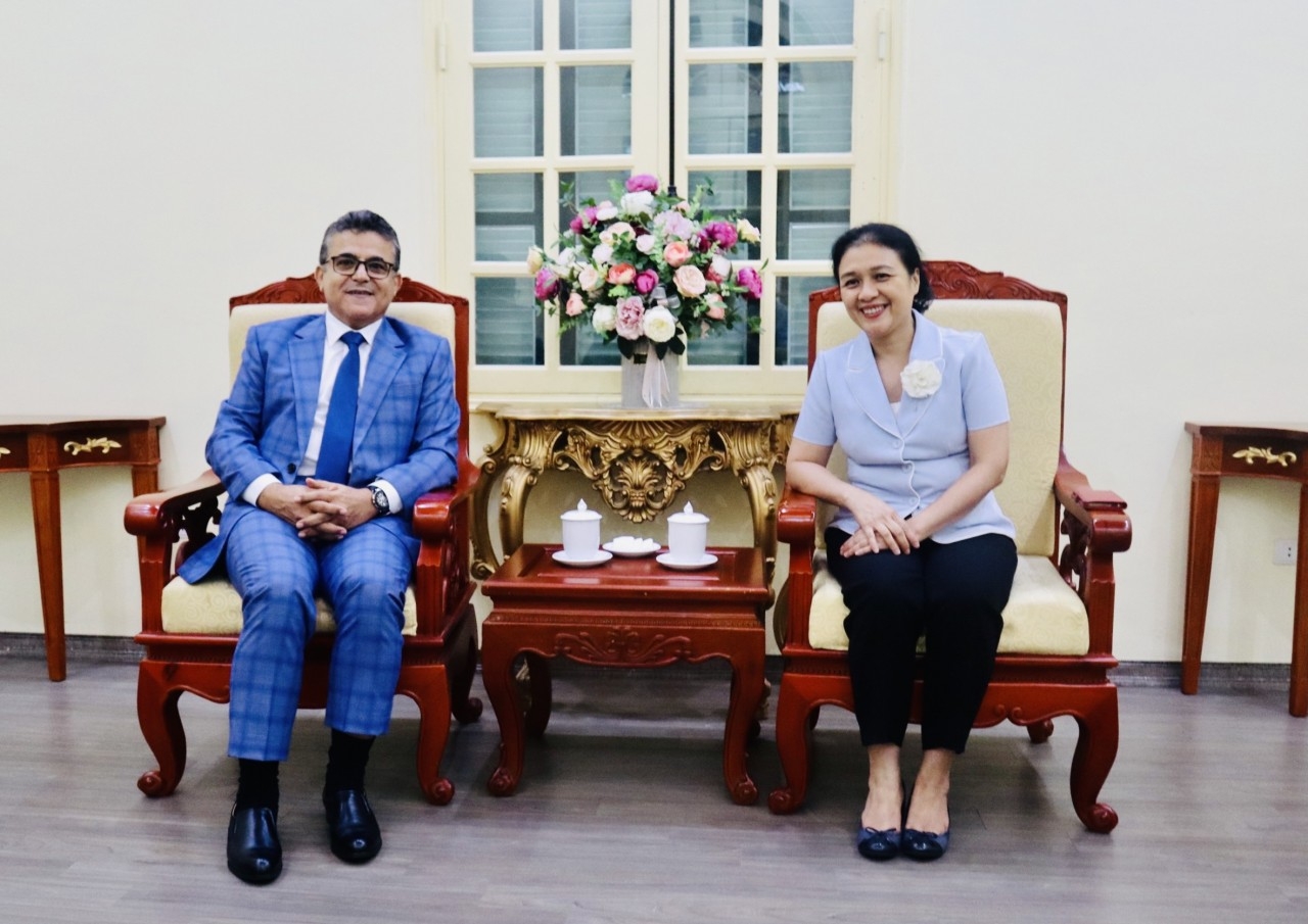 越南友好组织联合会主席阮芳娥会见巴勒斯坦驻越南大使。