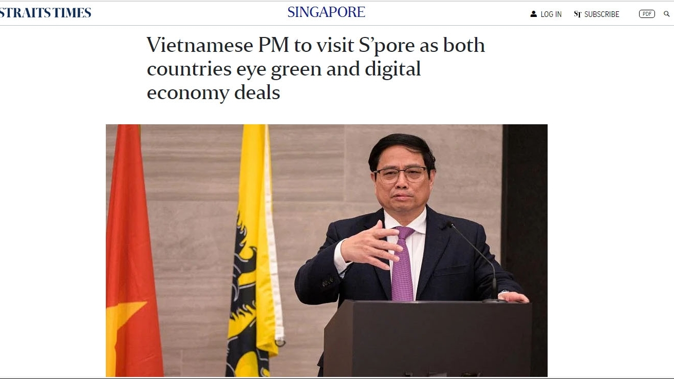 新加坡海峡时报：越南和新加坡面向达成有关绿色经济与数字经济的双边协议