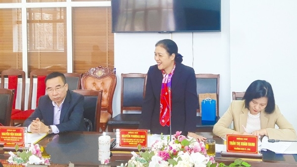 越南友好组织联合会党委书记、主席阮芳娥女士在与奠边省的工作会议发表讲话。（图：奠边报）