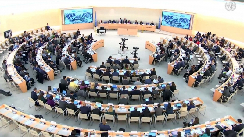 联合国人权理事会第52届会议场景。