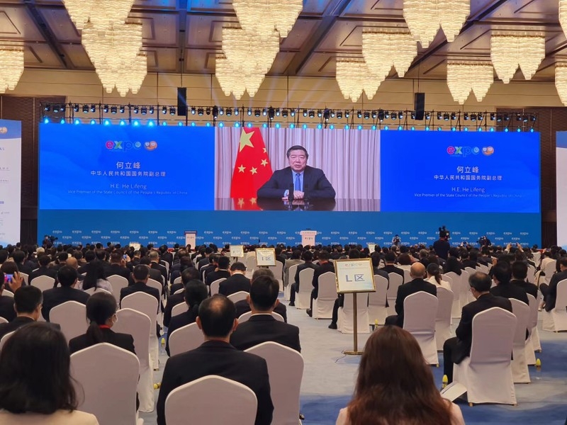 中国国务院副总理何立峰在开幕式上发表视频讲话。
