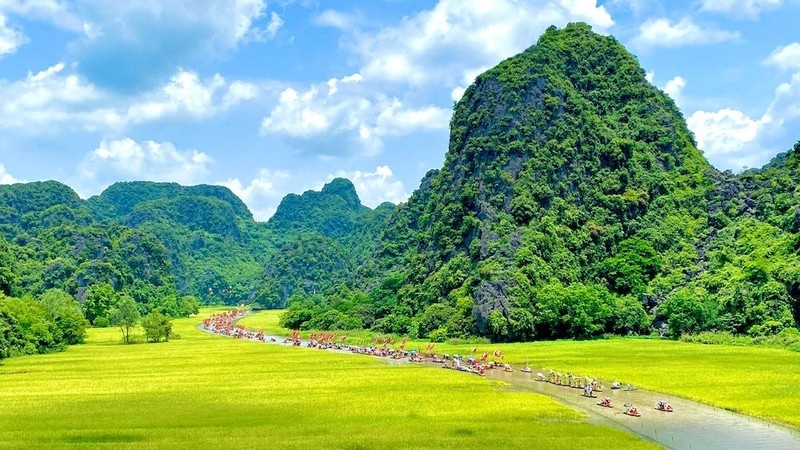 三谷美丽的金色稻田吸引着游客。