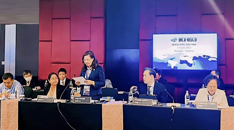 越南国家证券委员会主任武氏真芳发表讲话。