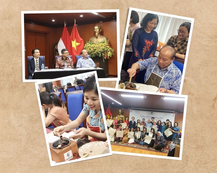 印度尼西亚驻越南大使馆和越南-印度尼西亚友好协会于2023年5月31日在河内市联合举办“体验和介绍印尼传统蜡染”活动。图：梅英、幸陈。