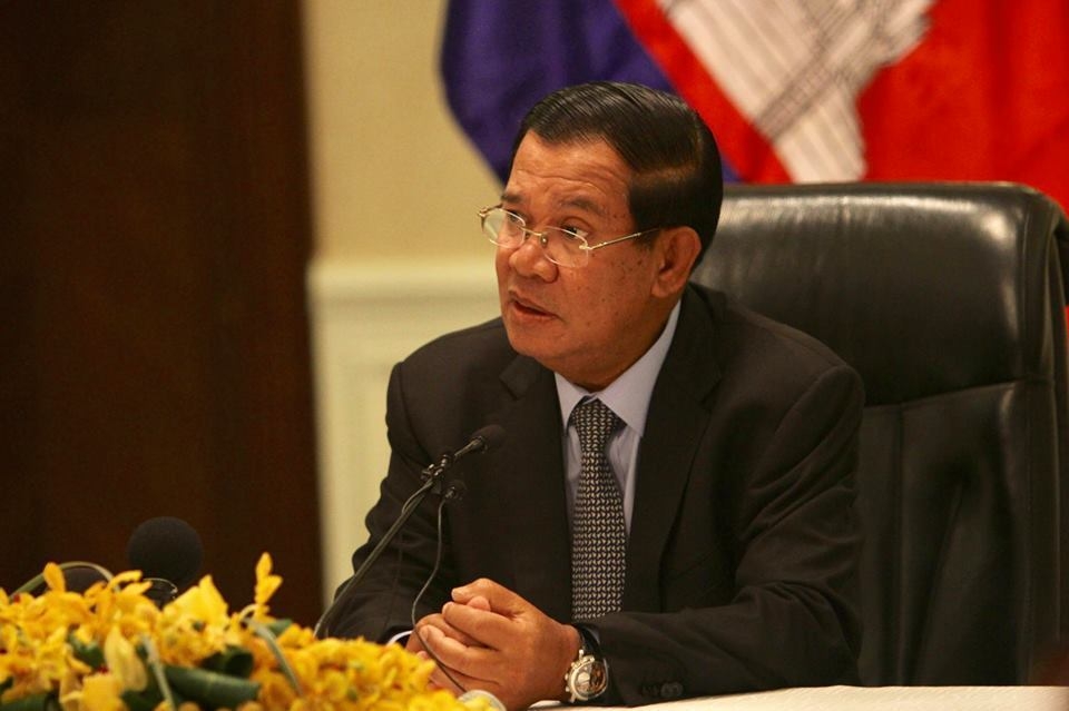 柬埔寨首相洪森发表讲话。