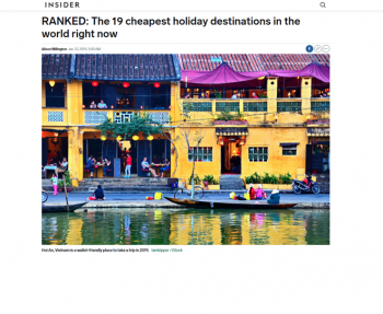 越南会安跻身2019年地球上旅费最便宜的19个度假胜地排行榜