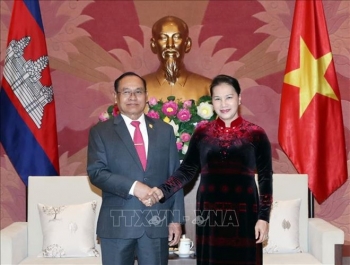 越南国会主席阮氏金银会见柬埔寨王国参议院副议长狄诺