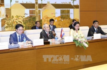越南国会副主席丛氏放同柬埔寨参议院第一副主席奈北纳举行会谈