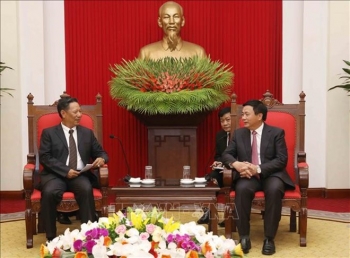越共中央理论委员会主席会见老挝国家社会科学委员会代表团