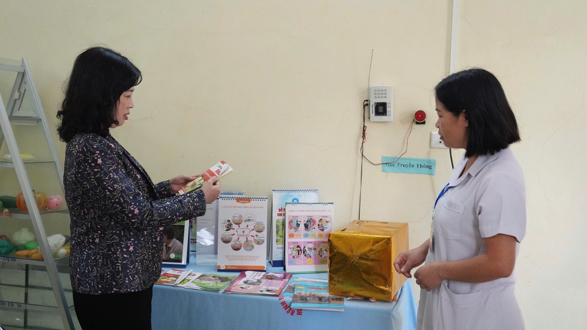 越共中央委员、卫生部部长陶红兰检查越南奠边省森闷（Sam Mứn）社卫生站的健康教育宣传工作。