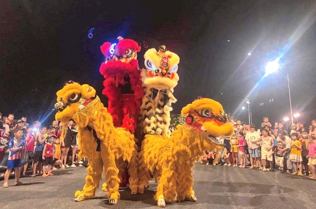 越南会安春节期间的舞狮。