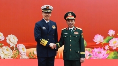 潘文江大将主持仪式 欢迎董军上将赴越南参加越中边境国防友好交流活动