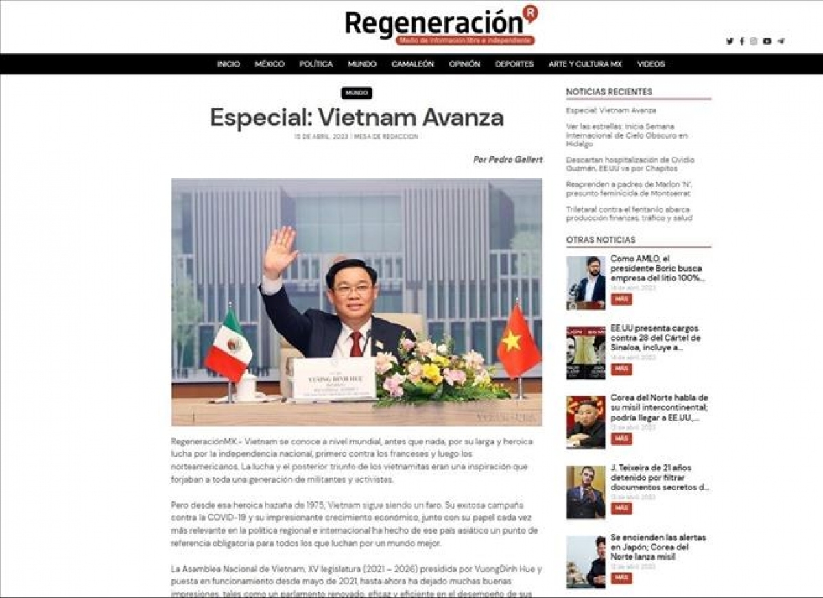 墨西哥媒体密集报道越南国会主席王廷惠访问拉美的信息。