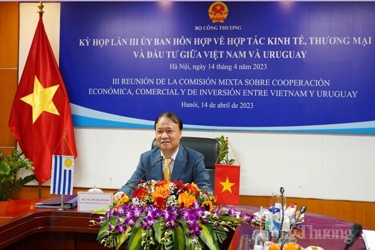 越南工贸部副部长杜胜海发表讲话。