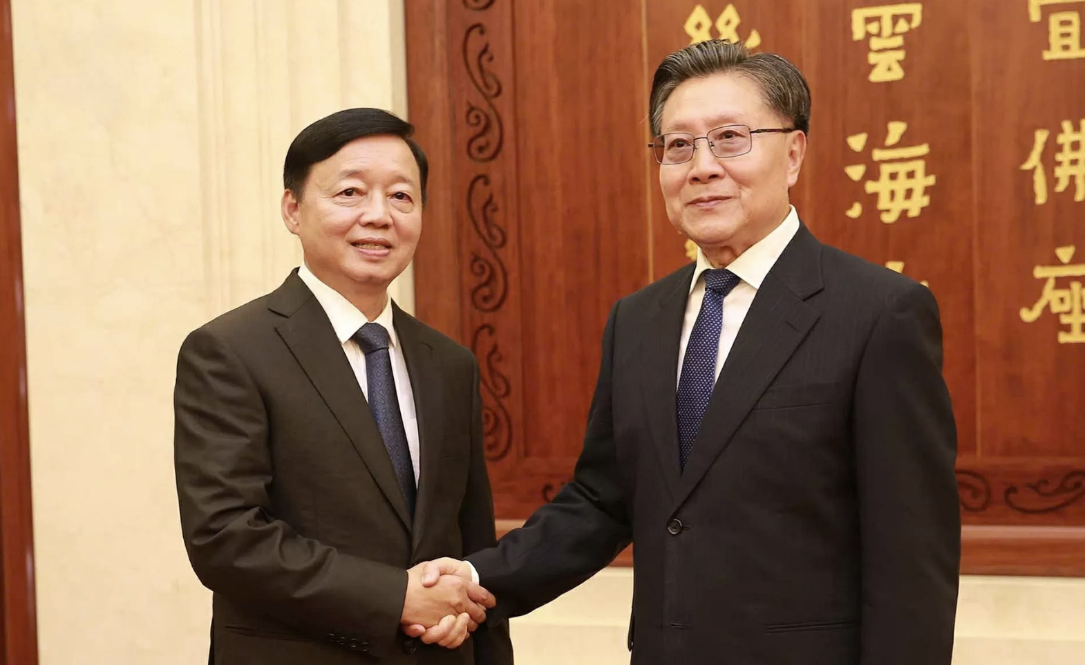 越南政府副总理陈红河会见中国全国人大常委会副委员长王东明。