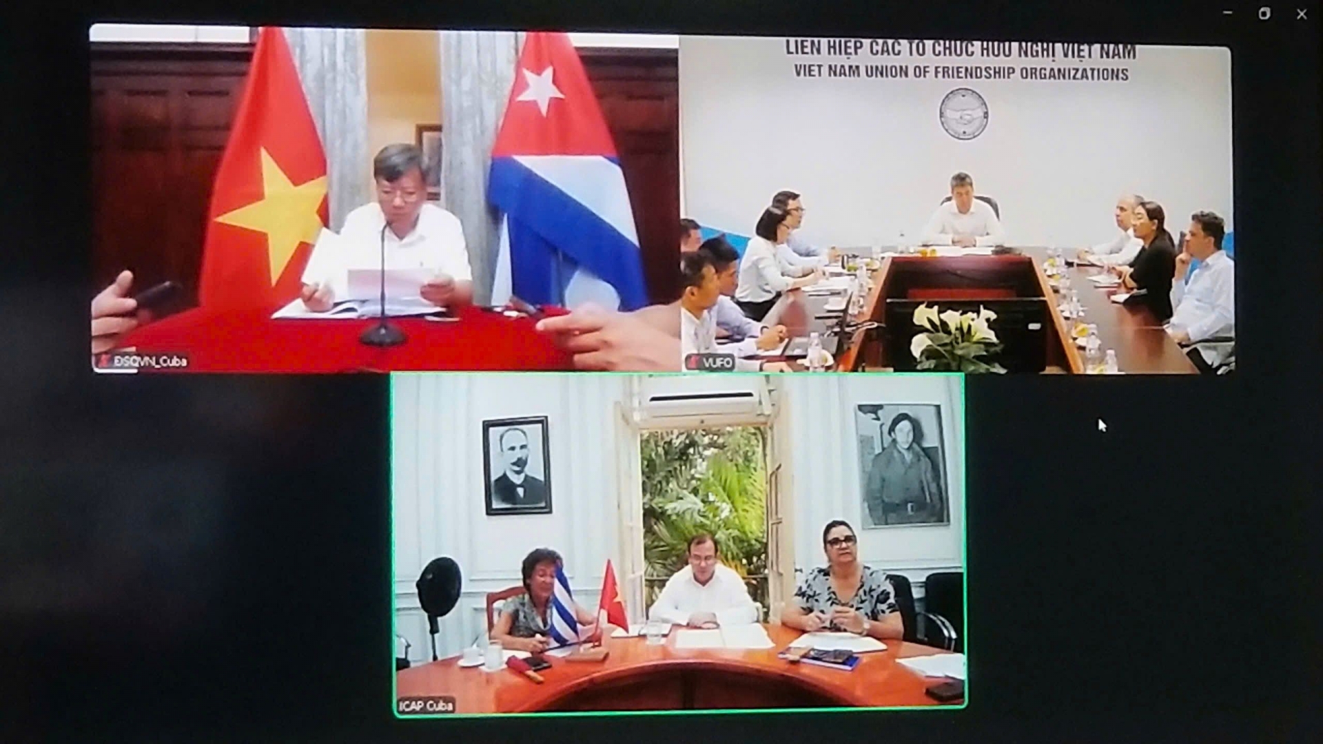 越南友好组织联合会与古巴各国人民友好协会举行视频会谈。（照片：美洲—大洋洲部提供）
