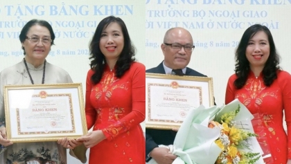 向为岘港市做出突出贡献的两名越侨颁发奖状