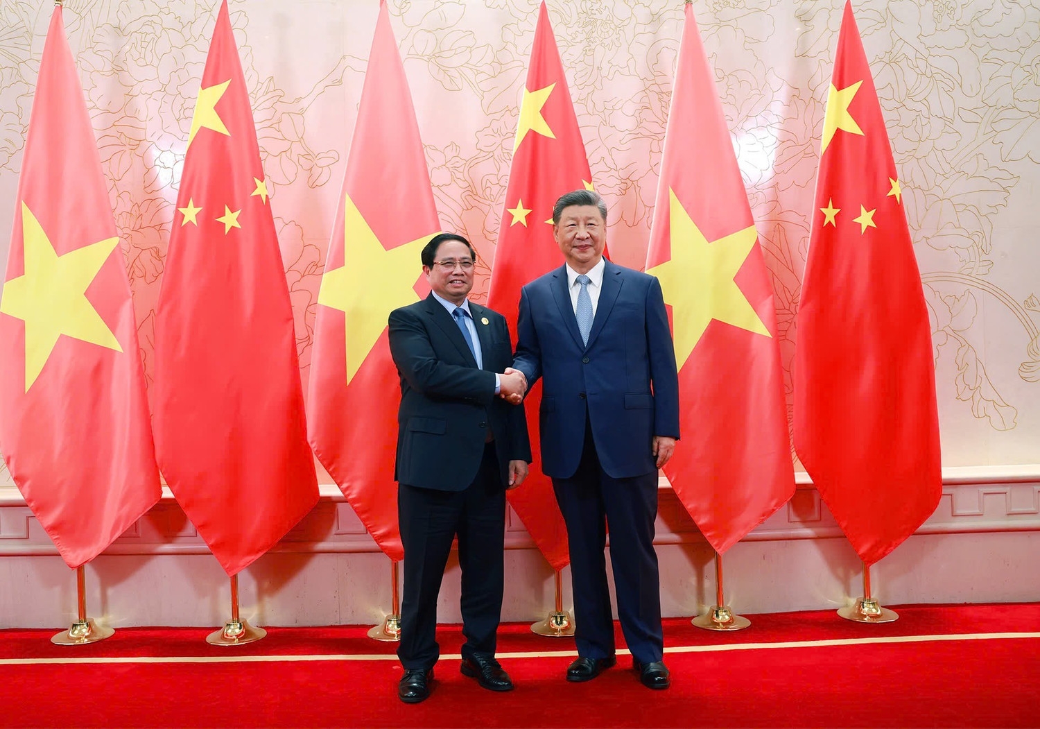 越南政府总理范明政会见中共中央总书记、国家主席习近平。