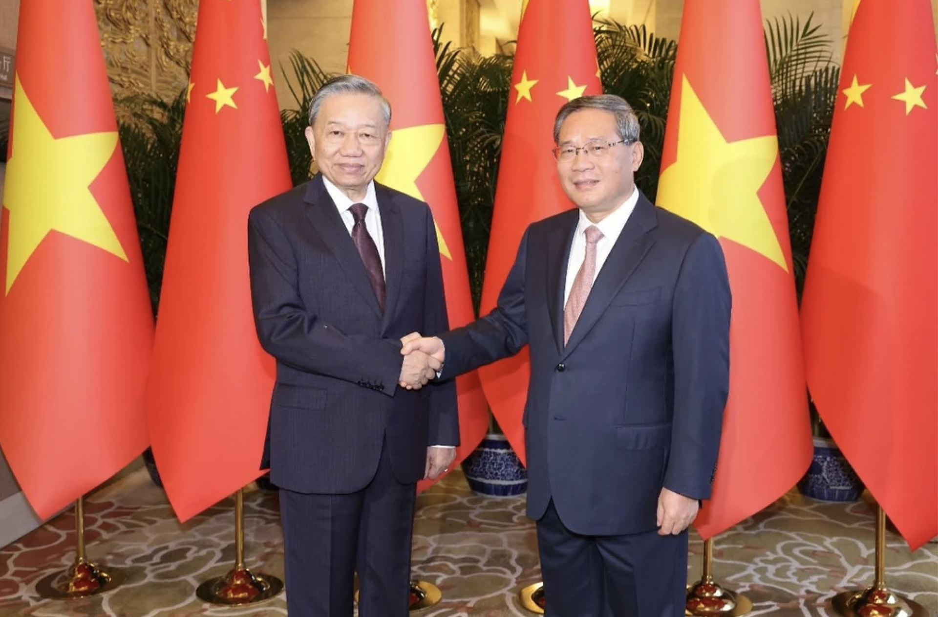 2024年8月19日晚，越共中央总书记、国家主席苏林在首都北京钓鱼台国宾馆会见了中国国务院总理李强。