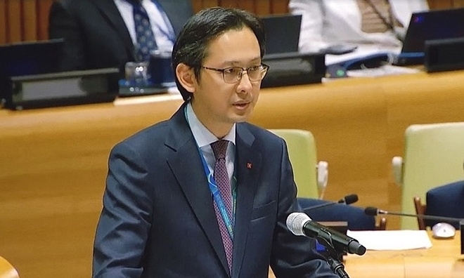 越南常驻联合国代表团团长杜雄越大使在会上发表讲话